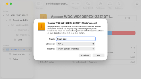 Formatteer het station met het APFS-bestandssysteem