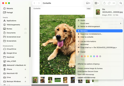 Récupération des données de la corbeille de votre Mac