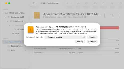 Restaurer un disque à l'aide de l'Utilitaire de disque sur votre Mac