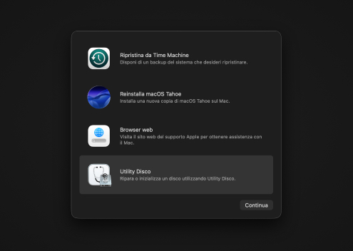 Riavvia il Mac in modalità di recupero Riavvia il Mac in modalità di recupero