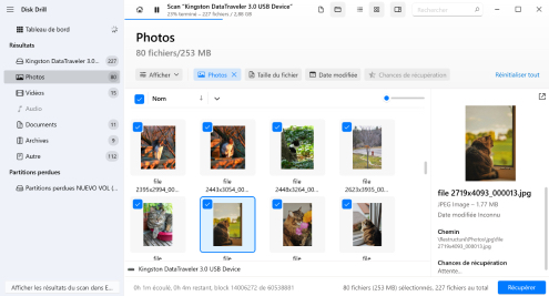 Sélectionnez les photos que vous souhaitez récupérer