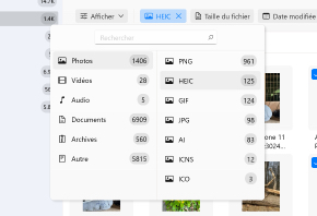 Utilisez des filtres pour une recherche plus rapide ou pour sélectionner un type de fichier spécifique. Utilisez des filtres pour une recherche plus rapide ou pour sélectionner un type de fichier spécifique.