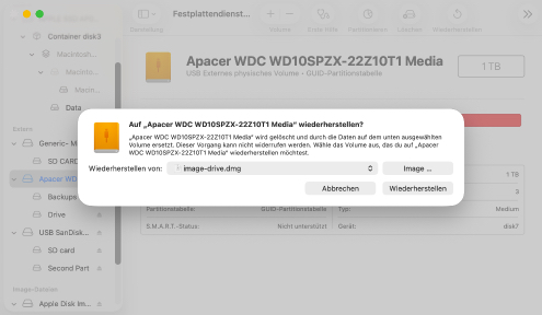 Wiederherstellen eines Volumes mit dem Festplattendienstprogramm auf Ihrem Mac Wiederherstellen eines Volumes mit dem Festplattendienstprogramm auf Ihrem Mac