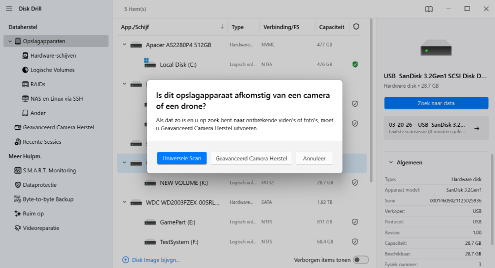 Begin met scannen naar verloren gegevens