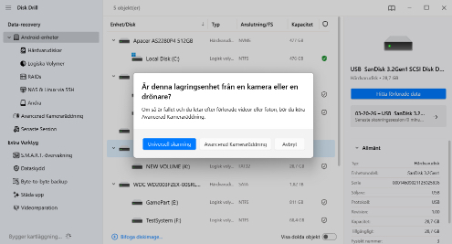 Börja skanna efter förlorade data