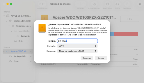 Formatee la unidad con el sistema de archivos APFS Formatee la unidad con el sistema de archivos APFS