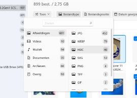 Gebruik 'filters' voor sneller zoeken / selecteer het juiste bestandstype