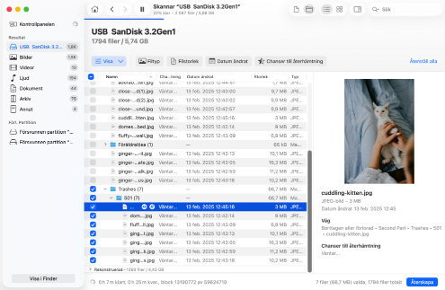 Granska hittade filer