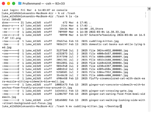 Hoe je de Terminal-app gebruikt om bestanden uit de prullenbak te herstellen