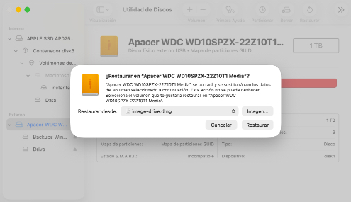 Restaurar un disco usando la Utilidad de Discos en tu Mac Restaurar un disco usando la Utilidad de Discos en tu Mac