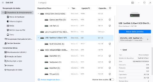 Selecione o dispositivo do qual você precisa recuperar dados