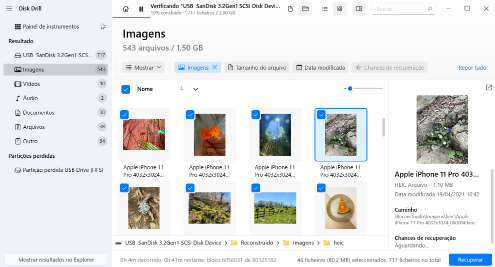 Selecione os ficheiros que pretende recuperar