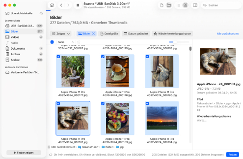 Überprüfen und wiederherstellen gefundener Daten