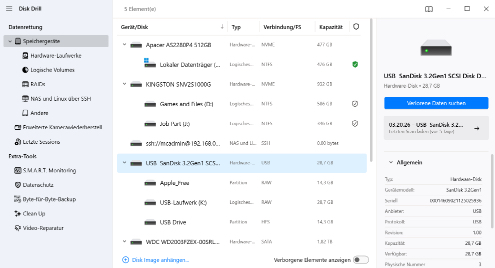 Wählen Sie das Laufwerk aus und suchen Sie nach verlorenen Dateien