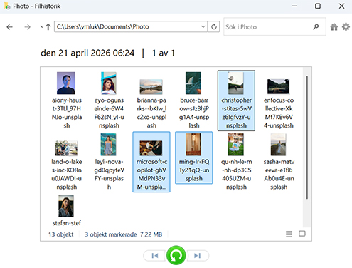Använd Windows Filhistorik