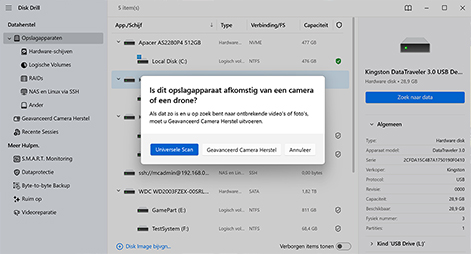 Begin met scannen naar verloren gegevens