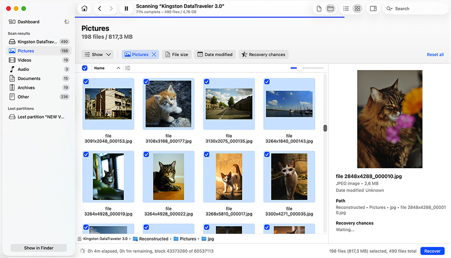 Select files to recover