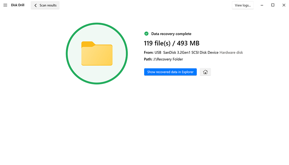 success recovery in Disk Drill