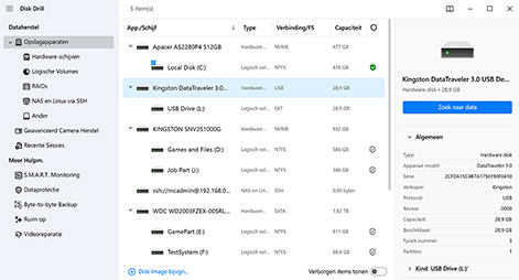 Kies de gegevensbron en herstelmethode