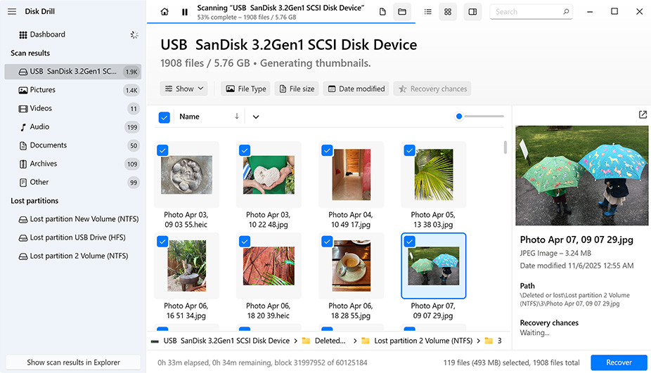 Select files to recover
