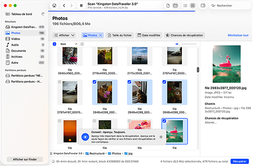Prévisualiser les fichiers récupérables
