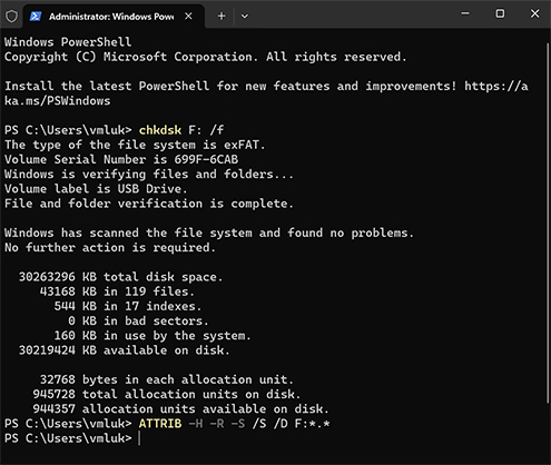 Restaurar ficheiros eliminados de uma unidade USB usando CMD