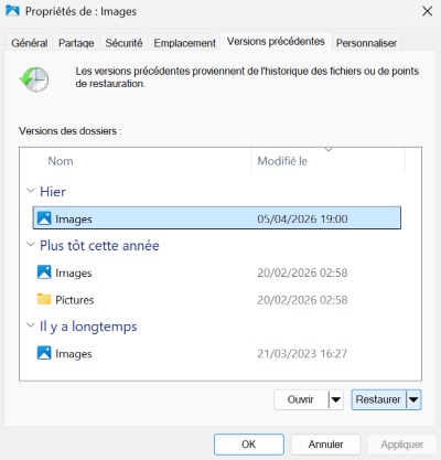 Restaurer des fichiers supprimés à l’aide des versions précédentes