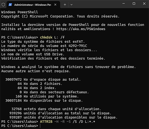 Restaurer des fichiers supprimés d’une clé USB à l’aide de l’invite de commandes (CMD)