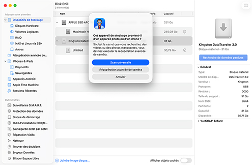 Analyse la clé USB pour récupérer les données perdues
