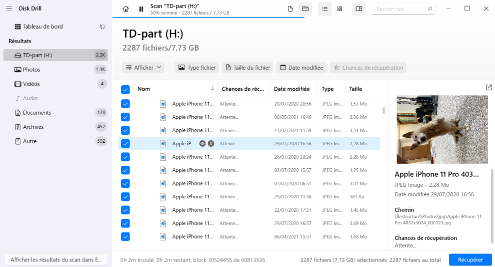 Sélectionnez les fichiers que vous souhaitez récupérer