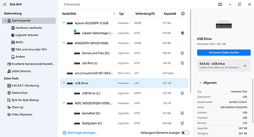Starten Sie Disk Drill und scannen Sie Ihr USB-Flash-Laufwerk