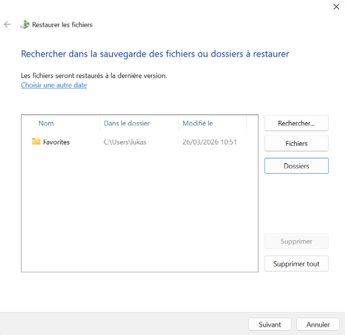 Utilisez la fonctionnalité héritée Sauvegarder et restaurer (Windows 7)