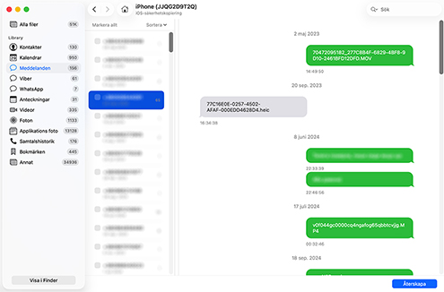 Återställ valda textmeddelanden