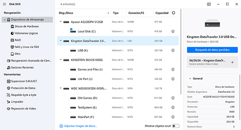 Inicia Disk Drill y escanea tu unidad flash USB