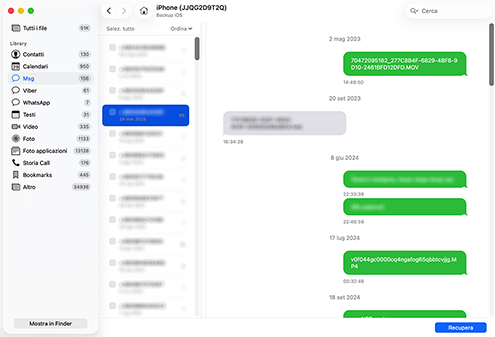 Recupera i messaggi di testo selezionati