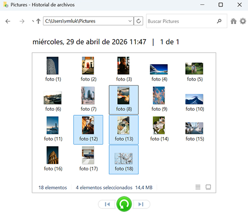 Usar el Historial de archivos de Windows