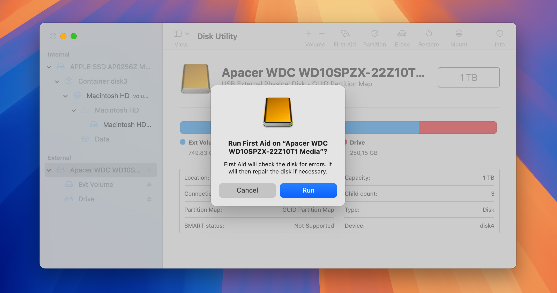 First Aid in Disk Utility