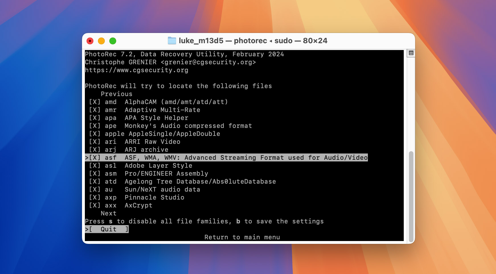 Photorec file recovery utility