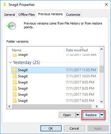 recover deleted photos on windows 10 for free with file history