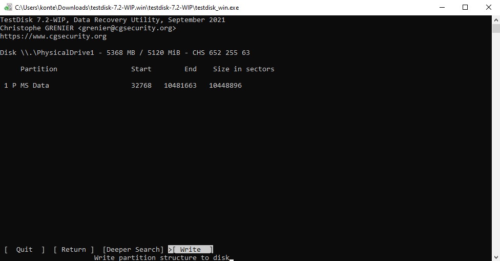 Selecting the write option.